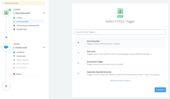 Select smoove trigger in Zapier